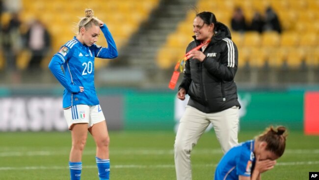 Italy's Giada Greggi reacts after loosing the Women's World Cup Group G soccer match against South Africa in Wellington, New Zealand, Aug. 2, 2023.