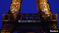 The Eiffel Tower lights up with the message "My Body My Choice" after French lawmakers enshrined the right to abortion in its constitution during a special congress in Versailles, in Paris, France, March 4, 2024.