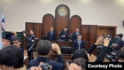 Judge Yelubay Abibullayev delivers the verdict on the criminal cases of 22 Karakalpaks, in Bukhara, Uzbekistan, Jan. 31, 2023. (Uzbekistan's Ombudsman)