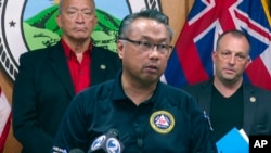 In this image taken from video, Maui Emergency Management Agency Administrator Herman Andaya speaks during a news conference in Wailuku, Hawaii, Aug. 16, 2023. 