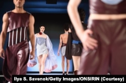 A model walks the runway for ONSIRIN during Runway 7 New York Fashion Week Fall/Winter 2024 at Sony Hall on February 10, 2024.