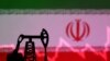 Grafik pergerakan saham dan replika kecil pompa angguk minyak dengan latar belakang bendera nasional Iran dalam sebuah ilustrasi. (Foto: REUTERS/Dado Ruvic)