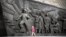 A girl walks by the Monument to the Conquerors of Space, atop the Memorial Museum of Cosmonautics, in Moscow, April 12, 2024. Russia on April 24 blocked a U.N. Security Council resolution reaffirming the need to prevent a nuclear arms race in space.