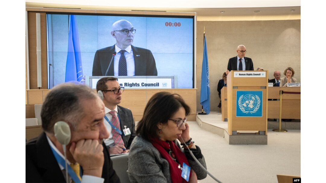 Komisaris Tinggi PBB untuk Hak Asasi Manusia Volker Turk menyampaikan pidato pada sidang Dewan HAM PBB ke-52, di Jenewa, 27 Februari 2023. (Fabrice COFFRINI/AFP)