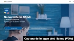 Sitio web del Servicio Administrativo de Identificación, Migración y Extranjería (Saime).