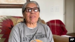 Madonna Thunder Hawk, 83, sits in her home near Rapid City, South Dakota, Feb. 9, 2023. She was one of the four women medics during the occupation of Wounded Knee, which started on Feb. 27, 1973 and ended May 8, 1973.