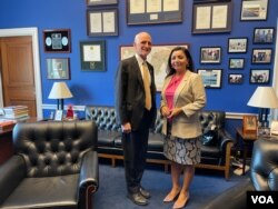 Congressman Adam Smith talking with VOA's Navbahor Imamova, Washington, May 1, 2024.