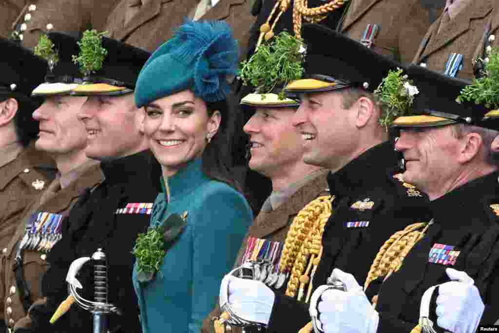 Britain's Prince William and Catherine, Princess of Wales attend the St, Patrick's Day Parade in Aldershot, Britain.
