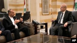 دیدار حسین امیرعبداللهیان و نجیب میقاتی، وزیران امور خارجه ایران و لبنان در بیروت. پنجشنبه ٢٧ آوریل ۲۰۲۳