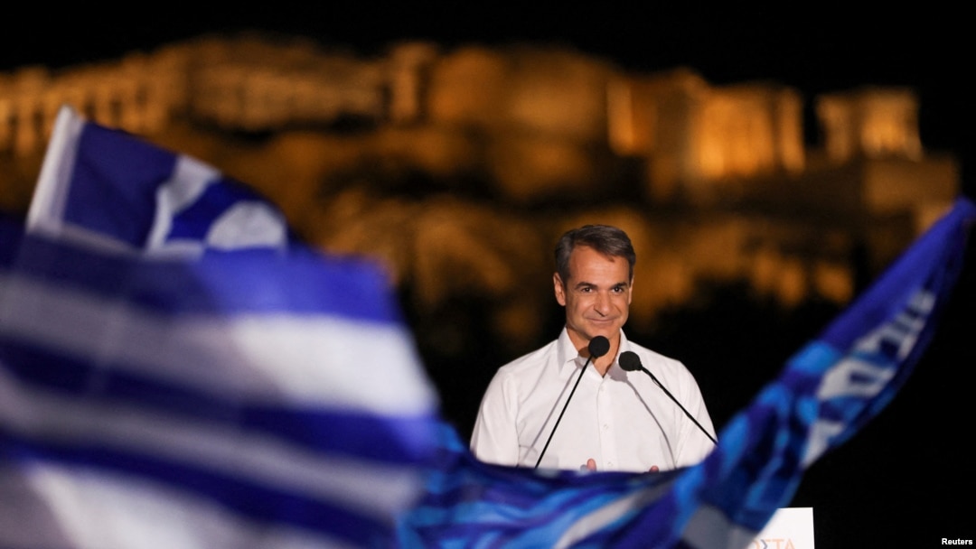 FILE - Greek Prime Minister and leader of the conservative New Democracy ruling party Kyriakos Mitsotakis addresses supporters during a pre-election rally in Athens, Greece, May 19, 2023. 