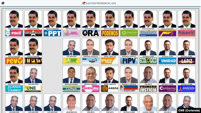 Así es la boleta que los electores verán en la máquina de votación en las elecciones presidenciales del 28 de julio en Venezuela.