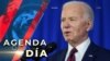 Biden habla de carreteras y puentes, mientras manifestantes gritan sobre muertes en Gaza.