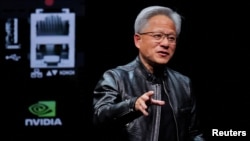 美国芯片业巨头英伟达（NVIDIA）首席执行官黄仁勋在台北的一次演讲活动中讲话。（2024年6月2日）