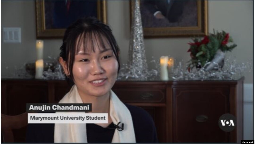 Anujinj Chadmani, Mahasiswa Marymount University. (VOA/videograb)