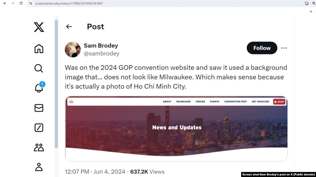 Ảnh chụp màn hình bài đăng của phóng viên Sam Brodey trên X hôm 4/6/2024.
