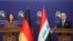 Germany's Foreign Minister Annalena Baerbock and Iraq's Foreign Minister Fuad Hussein attend a joint news conference in Baghdad, Iraq, March 7, 2023. 