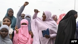 Supporters of Niger's coup leaders gather for a demonstration in Niamey, Niger, on Aug. 11, 2023.