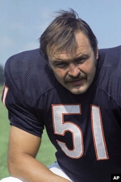 FILE - Chicago Bears linebacker Dick Butkus is pictured in 1973. Butkus, a Hall of Fame middle linebacker for the Bears, died Oct. 5, 2023, at his Malibu, Calif., home. He was 80.