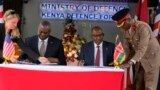U.S. Defense Secretary Lloyd J. Austin, left and Kenya Defense Secretary Aden Duale, sign a bilateral defense cooperation agreement in Nairobi, Kenya, Sept. 25, 2023. 