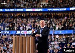 Presiden AS Joe Biden dalam Konvensi Nasional Demokrat (DNC) di Chicago, Illinois, AS, 19 Agustus 2024. (Craig Hudson/REUTERS)