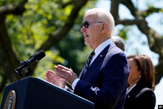 President Joe Biden speaks in the Rose Garden of the White House in Washington, May 25, 2023.