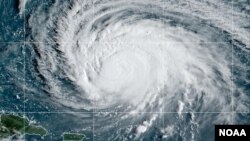 This satellite image by NOAA on Sept. 11, 2023 shows Hurricane Lee is about 545 kilometers north of the U.S. Virgin Islands and 1045 km south-southeast of Bermuda. The U.S. National Hurricane Center said its maximum sustained winds are 195 km per hour.