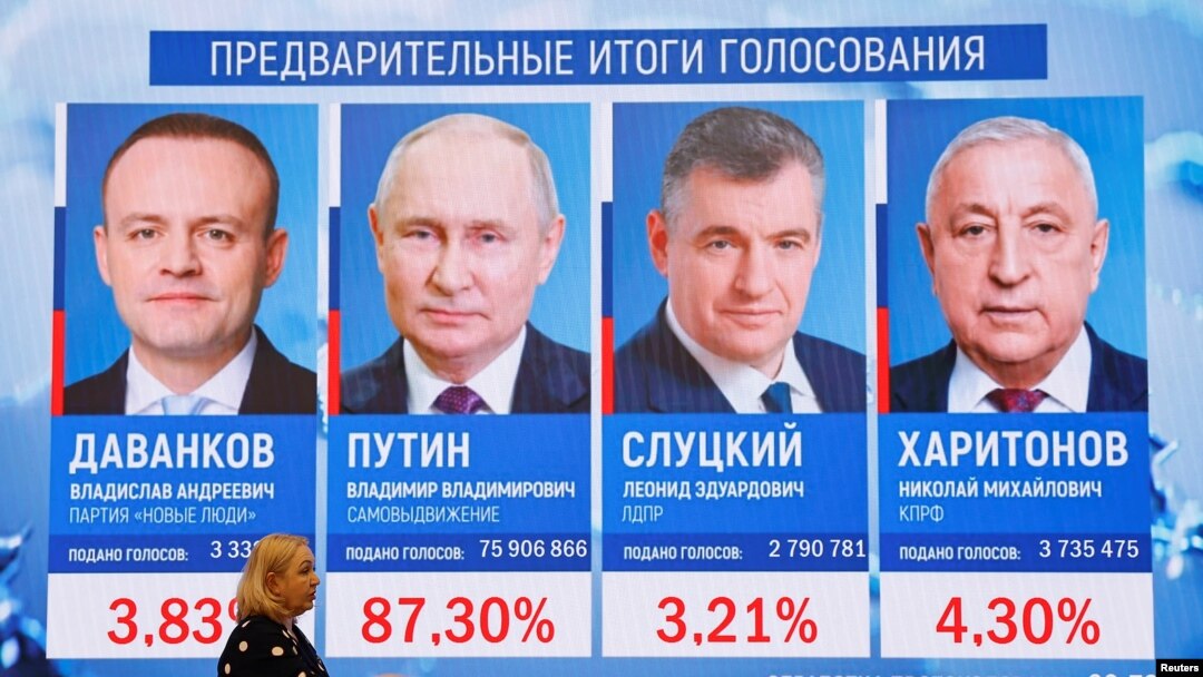 ЦИК РФ объявляет о предварительных результатах выборов президента, Москва, 18 марта 2024 года