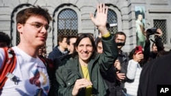 Democratic Party Leader Elly Elly Schlein attends a sit-in protest against recent moves by the Italian government to limit recognition of parental rights to the biological parent only in the case of same sex-parents in Milan, March 18, 2023. 