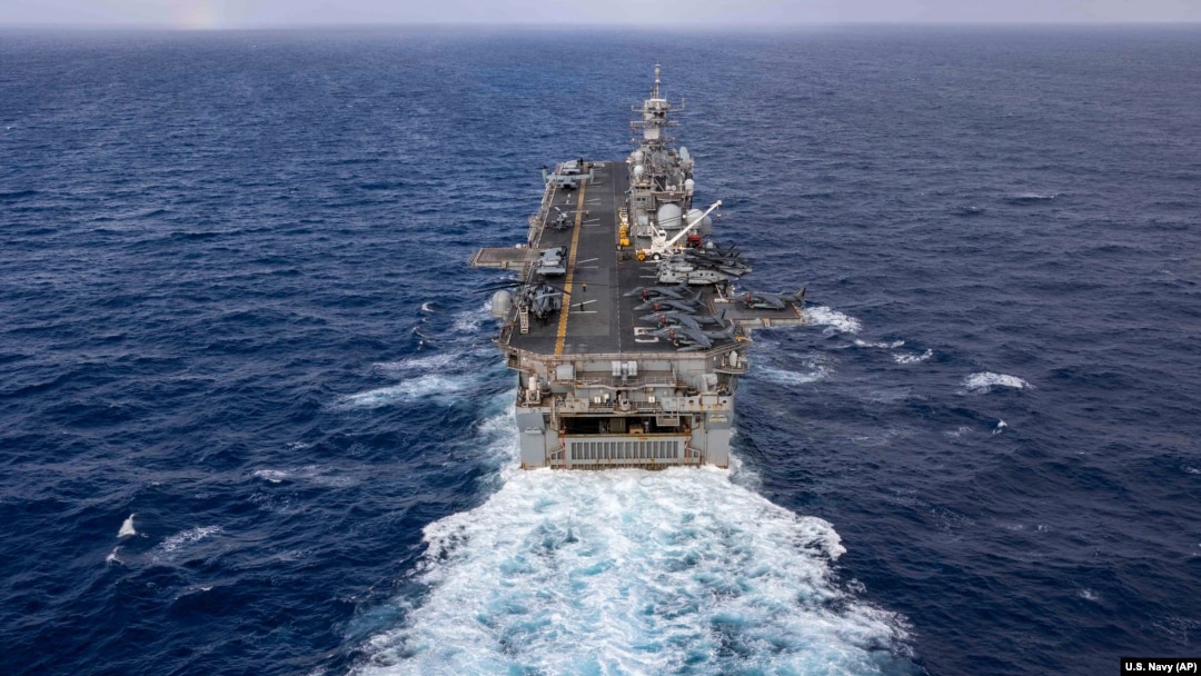 FILE - The Wasp-class amphibious assault ship USS Bataan travels through Atlantic Ocean, July 20, 2023.