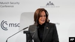 Wakil Presiden Amerika Serikat Kamala Harris di Munich Security Conference di Munich, Sabtu, 18 Februari 2023.