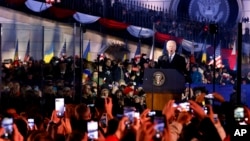 President Joe Biden delivers a speech at the Royal Castle after meeting with Polish President Andrzej Duda in Warsaw, Ukraine, Feb. 21, 2023.