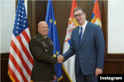 Predsednik Srbije Aleksandar Vučić primio je delegaciju Nacionalne garde Ohaja predvođenu komandantom general-majorom Džonom Harisom, u Predsedništvu Srbije u Beogradu, 7. septembra 2023. (Foto: Instagram/@buducnostsrbijeav)