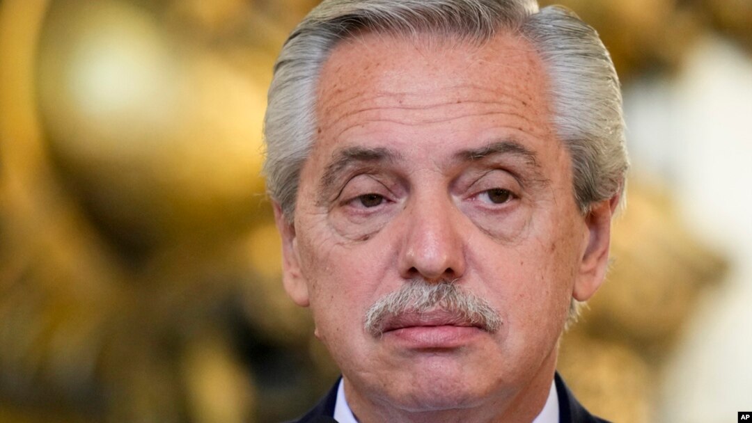 FILE - Argentina's President Alberto Fernandez attends a press conference in Buenos Aires, Argentina, June 13, 2023.
