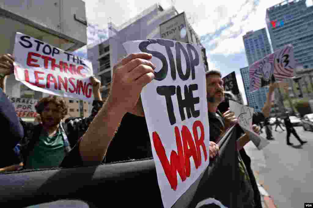 "Stop the War", protesta contra la guerra en Gaza y contra la venta de armas estadounidenses a Israel.