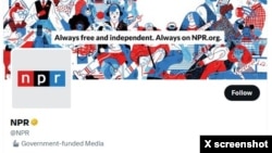 El perfil en Twitter de Radio Pública Nacional (NPR) de EEUU etiquetado el 10 de abril de 2023 como un "medio financiado por el gobierno".
