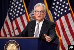 Federal Reserve Chairman Jerome Powell speaks during a news conference in Washington, May 3, 2023.