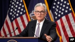FILE - Federal Reserve Chairman Jerome Powell speaks during a news conference in Washington, May 3, 2023.