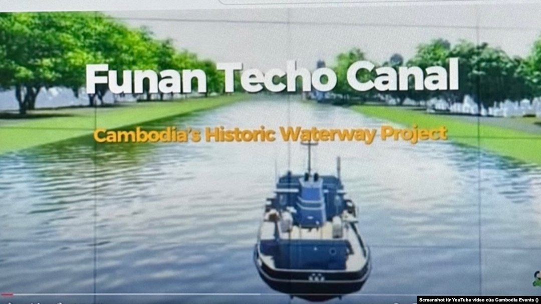 Dự án Funan Techo Canal, sẽ là Con Kênh Lịch Sử của Vương quốc Cam Bốt 2024-2028 kết nối Cảng Phnom Penh ra tới Vịnh Thái Lan (Hình: Screenshot từ YouTube video của Cambodia Events) 
