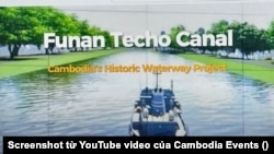 Dự án Funan Techo Canal, sẽ là Con Kênh Lịch Sử của Vương quốc Cam Bốt 2024-2028 kết nối Cảng Phnom Penh ra tới Vịnh Thái Lan (Hình: Screenshot từ YouTube video của Cambodia Events) 