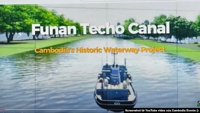 Dự án Funan Techo Canal, sẽ là Con Kênh Lịch Sử của Vương quốc Cam Bốt 2024-2028 kết nối Cảng Phnom Penh ra tới Vịnh Thái Lan (Hình: Screenshot từ YouTube video của Cambodia Events)