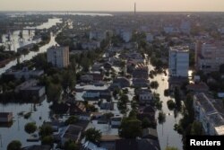 A view shows a flooded area after the Nova Kakhovka dam breached, amid Russia's attack on Ukraine, in Kherson, Ukraine, June 8, 2023.