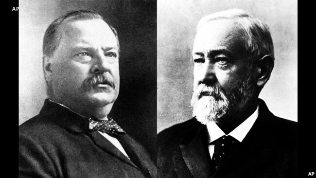 Grover Cleveland, majtas, dhe Benjamin Harrison
