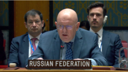 바실리 네벤쟈 유엔주재 러시아 대사가 28일 유엔 안보리 전체회의에서 발언하고 있다.