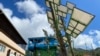 A few steps from its headquarters, Casa Pueblo built a Solar Forest that serves as an energetic oasis for the community when the power goes out. (Salome Ramirez/VOA)