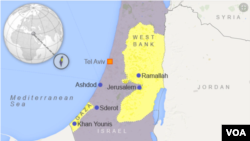 Mapa de la región en conflicto de Israel, los territorios palestinos y los países vecinos. [Ilustración VOA]