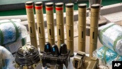 Anti-tank missiles and ballistic missile components seized by the United Kingdom Royal Navy in the Gulf of Oman on Feb. 26, 2023. 