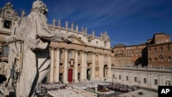 FILE - Pope Francis presides a Mass concelebrated by the new cardinals for the start of the XVI General Assembly of the Synod of Bishops in St. Peter's Square at the Vatican, Oct.4, 2023.