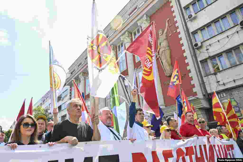 Протест на обединетите синдикати за поголеми работнички права, под мотото „Ние работниците“. Скопје, 1ви Мај, 2024 