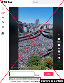 Captura de pantalla de video de TikTok que asegura que es una concentración en Caracas, pero en realidad es una celebración de fútbol en Buenos Aires, Argentina en 2022.