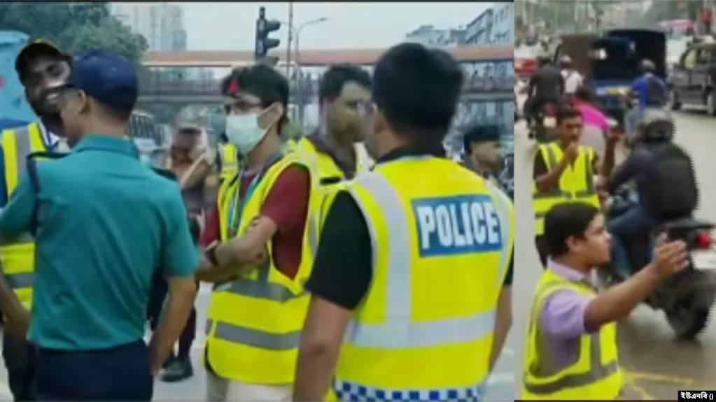 প্রায় এক সপ্তাহ কর্মবিরতির পর ঢাকার বিভিন্ন সড়কে দায়িত্ব পালন শুরু করেছে ট্রাফিক পুলিশ। ১২ আগস্ট, ২০২৪।
